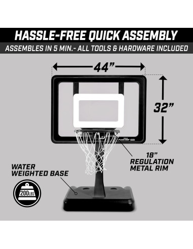 Aro de Baloncesto para Piscina GoSports Splash Hoop Elite - Altura Ajustable, Base de Agua y 2 Balones