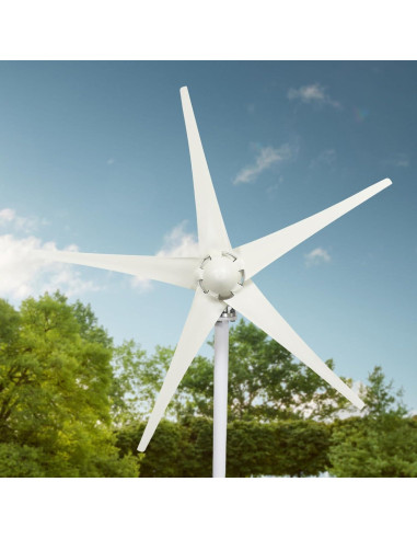 Generador Eólico Awjaisca 1200W Blanco, 5 Palas, Resistente