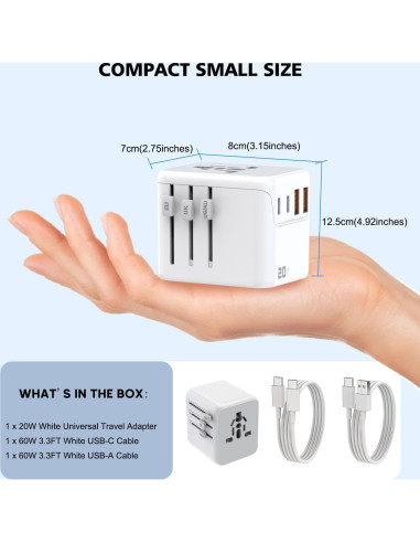 Adaptador de Viaje Universal 20W DONGGUAN 2 Puertos USB-C y A