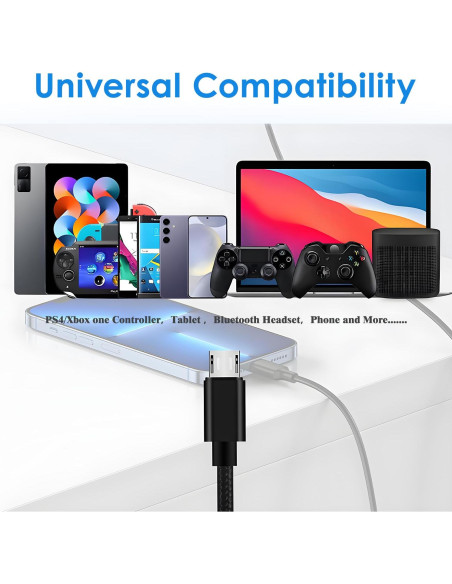 Cable de Carga Micro USB TCKN 2m para PS4, Xbox One, Roku