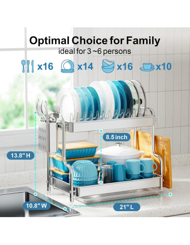 Estante para Secar Platos GSlife Acero Inoxidable 2 Niveles 53 cm