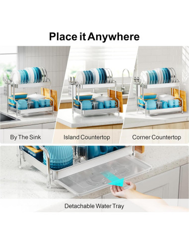 Estante para Secar Platos GSlife Acero Inoxidable 2 Niveles 53 cm