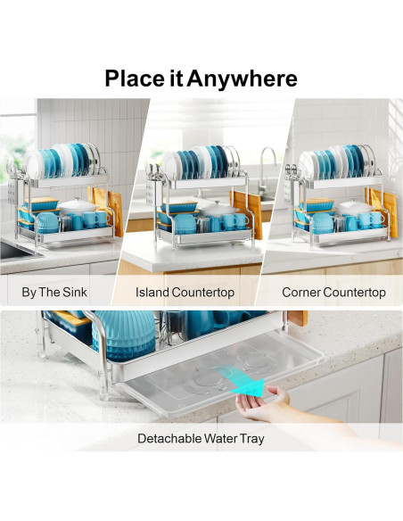Estante para Secar Platos GSlife Acero Inoxidable 2 Niveles 53 cm