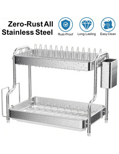 Estante para Secar Platos GSlife Acero Inoxidable 2 Niveles 53 cm