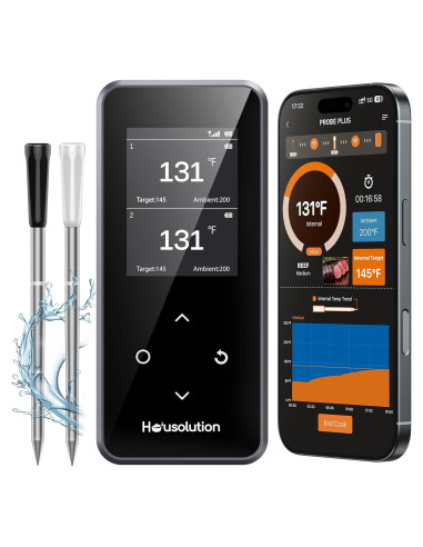 Termómetro de Carne Inalámbrico Bluetooth Housolution, 2 Sondas, Pantalla LCD