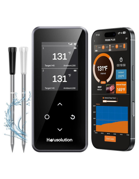 Termómetro de Carne Inalámbrico Bluetooth Housolution, 2 Sondas, Pantalla LCD