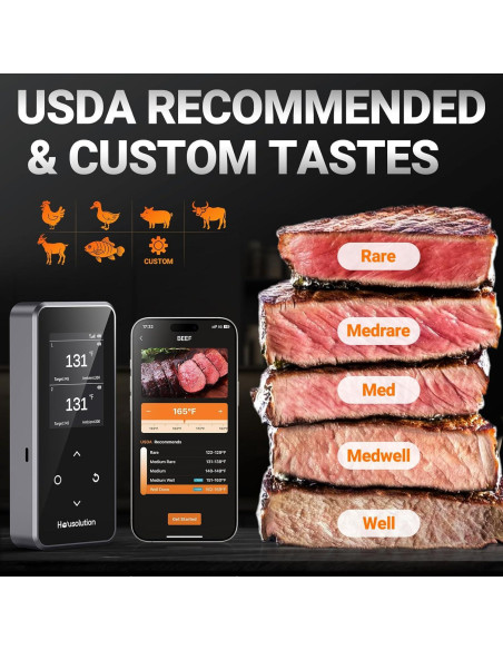Termómetro de Carne Inalámbrico Bluetooth Housolution, 2 Sondas, Pantalla LCD