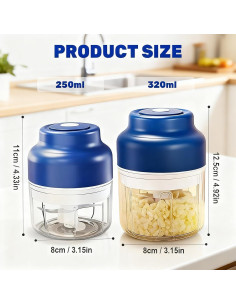 Picador de Ajo Eléctrico Fodeuxp 250ml Inalámbrico Azul 2