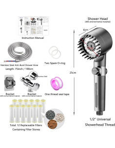 Cabezal de Ducha Filtrado Mankoda con 3 Modos y 12 Filtros 2