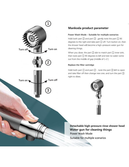 Cabezal de Ducha Filtrado Mankoda con 3 Modos y 12 Filtros