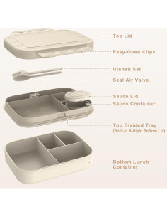 Caja Bento Apilable Caperci 1.25L 4 Compartimentos Moca 2