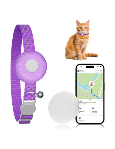 Rastreador GPS para Gatos ZFSJTAG, Collar Púrpura, Sin Cuota Mensual