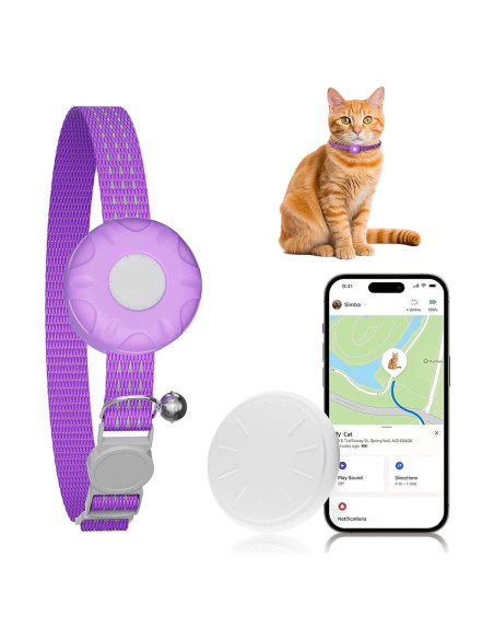 Rastreador GPS para Gatos ZFSJTAG, Collar Púrpura, Sin Cuota Mensual