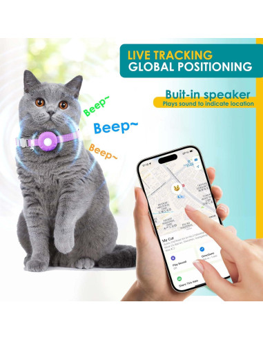 Rastreador GPS para Gatos ZFSJTAG, Collar Púrpura, Sin Cuota Mensual