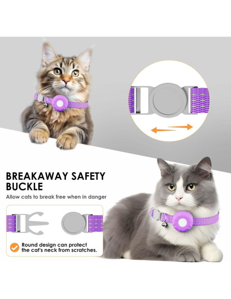 Rastreador GPS para Gatos ZFSJTAG, Collar Púrpura, Sin Cuota Mensual