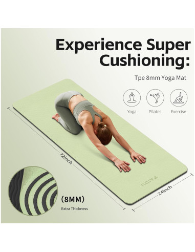 Estera de Yoga PAIDU 8mm TPE Antideslizante Verde y Negro