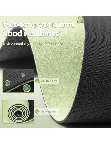 Estera de Yoga PAIDU 8mm TPE Antideslizante Verde y Negro