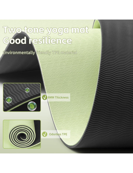 Estera de Yoga PAIDU 8mm TPE Antideslizante Verde y Negro