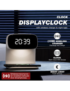 Reloj Despertador Digital YIDPU con Carga Inalámbrica 15W 2