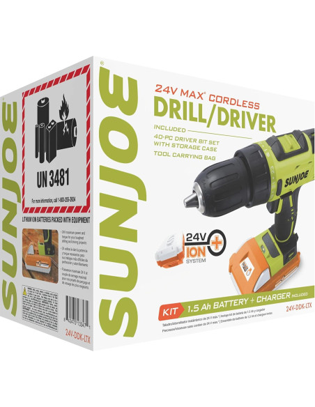 Taladro Inalámbrico Sun Joe 24V-DDK-LTX 2 Velocidades 1.5Ah