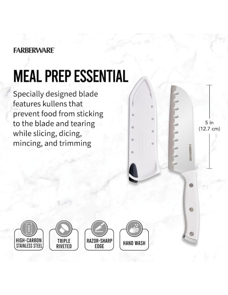 Cuchillo Santoku Farberware 12.7 cm con Funda Afilante Blanca