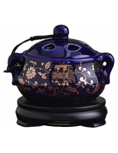 Quemador de Incienso Eléctrico PmHaurient Cerámica Azul Dorado