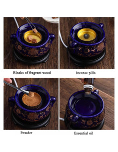 Quemador de Incienso Eléctrico PmHaurient Cerámica Azul Dorado 2