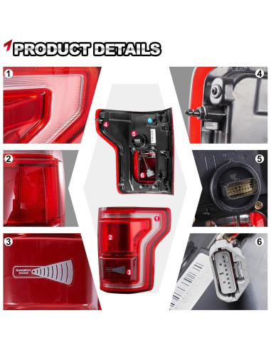 Ensamblaje Luz Trasera LED TEMSONE HL3Z13404D Ford F-150 2015-2017