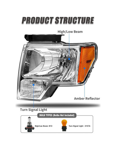 Faros Reemplazo Izquierdo y Derecho Ford F150 2009-2014 LED