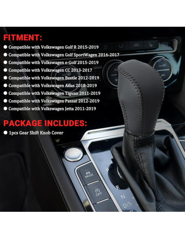 Cubierta de pomo de cambio AICARS de cuero negro para Volkswagen