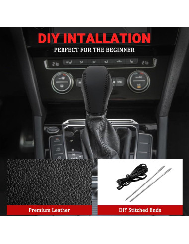 Cubierta de pomo de cambio AICARS de cuero negro para Volkswagen