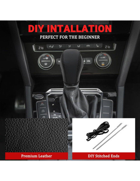 Cubierta de pomo de cambio AICARS de cuero negro para Volkswagen