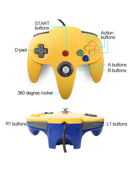 Controlador N64 miadore Amarillo y Azul para Consola