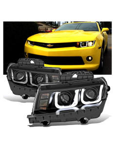 Faros de Proyector Doble LED AmeriLite Negro para Chevy Camaro 14-15