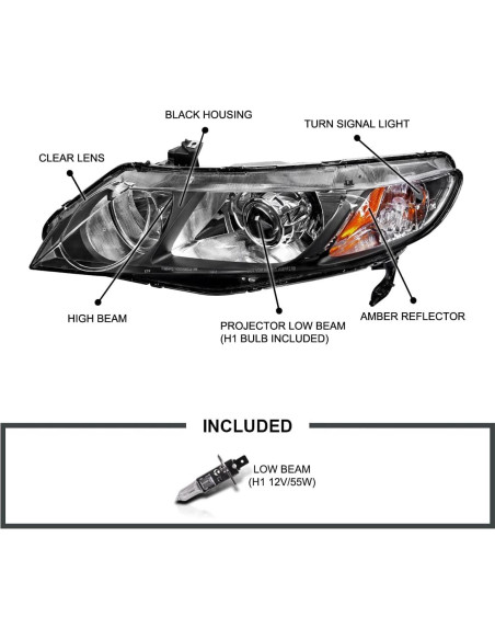 Faros Proyector Spec-D Tuning Negro para Honda Civic 2006-2011