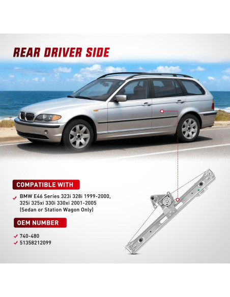 Regulador de Ventana Lateral Trasero Nilight Wind-751 para BMW E46