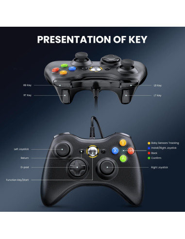 Controlador VOYEE 360 PC por Cable Negro con Joystick Mejorado