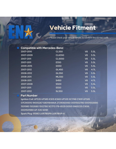 ENA 8 Bobinas de Encendido y 8 Bujías Platino para Mercedes