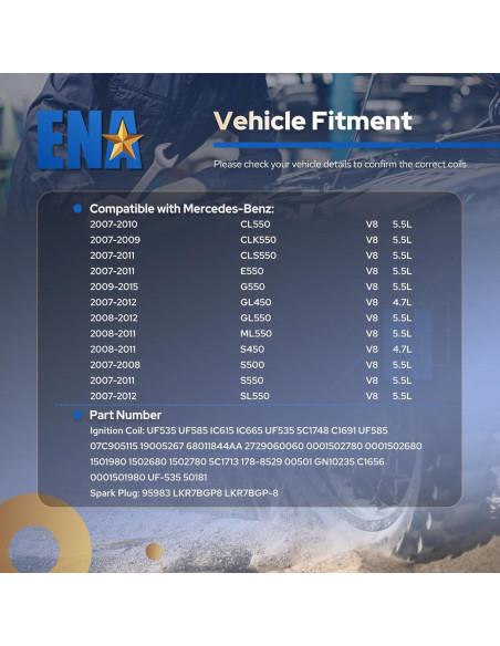 ENA 8 Bobinas de Encendido y 8 Bujías Platino para Mercedes