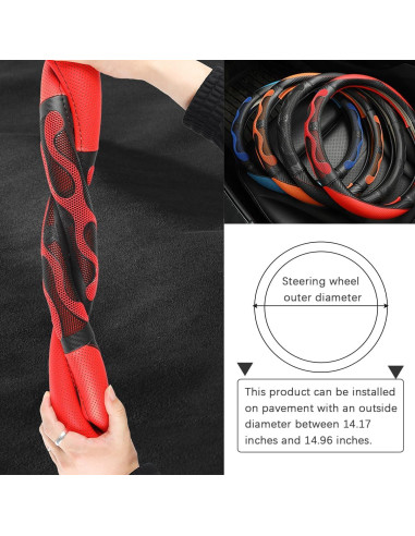 Funda de Volante de Coche TNAIYH 15" Fibra de Carbono Azul