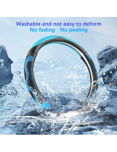 Funda de Volante de Coche TNAIYH 15" Fibra de Carbono Azul