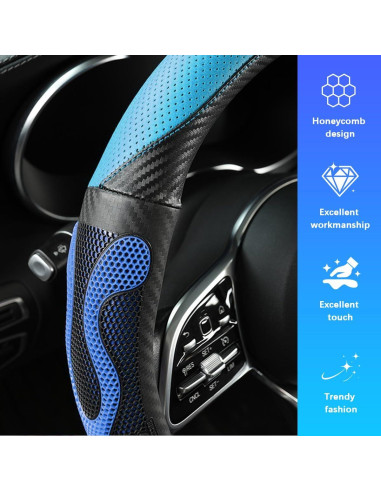 Funda de Volante de Coche TNAIYH 15" Fibra de Carbono Azul