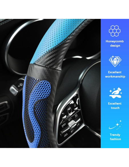 Funda de Volante de Coche TNAIYH 15" Fibra de Carbono Azul