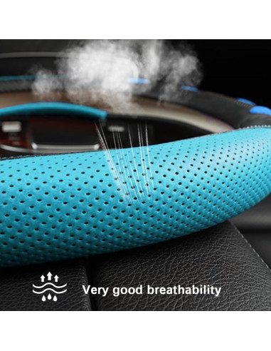 Funda de Volante de Coche TNAIYH 15" Fibra de Carbono Azul