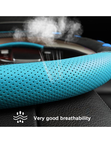 Funda de Volante de Coche TNAIYH 15" Fibra de Carbono Azul