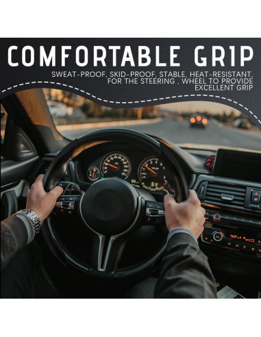 Funda de Volante de Coche DWARFOO Fibra de Carbono Negra 38cm