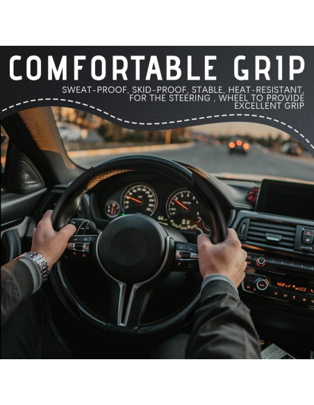 Funda de Volante de Coche DWARFOO Fibra de Carbono Negra 38cm