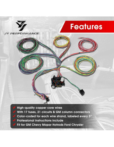 Kit de Cableado Universal 21 Circuitos JY PERFORMANCE 17 Fusibles