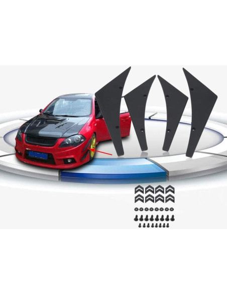 Labio Spoiler Frontal Universal Tbest - 4 Piezas ABS Negro