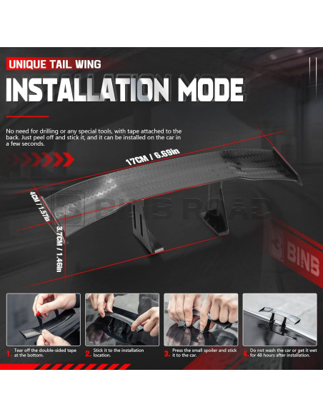 Alerón Mini Trasero Universal BINB ROAD 25.4 cm Fibra de Carbono